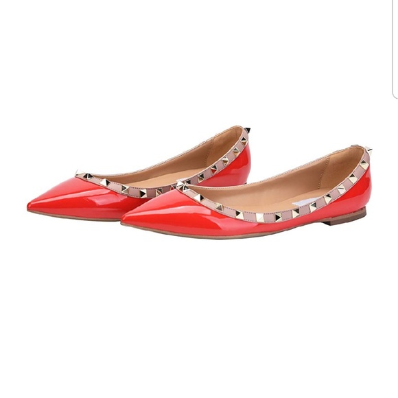 Jiu du Shoes - Studded red flats shoes